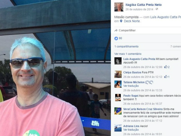 Juiz aparece com adesivo de Aécio Neves e em atos a favor do impeachment de Dilma em fotos no Facebook (Foto: Reprodução)