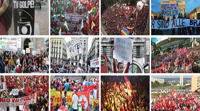 Brasileiros também se manifestam contra a ruptura da democracia em Amsterdam (Holanda), Barcelona (Espanha), Berlim e Münster (Alemanha), Lisboa e Coimbra (Portugal), Copenhagen (Dinamarca), Londres (Inglaterra), Nova York (EUA); em Paris