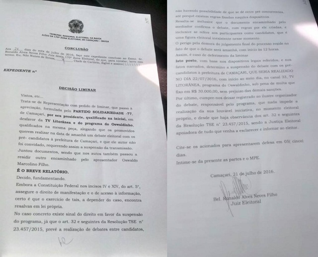 Parecer do Tribunal Regional Eleitoral da Bahia