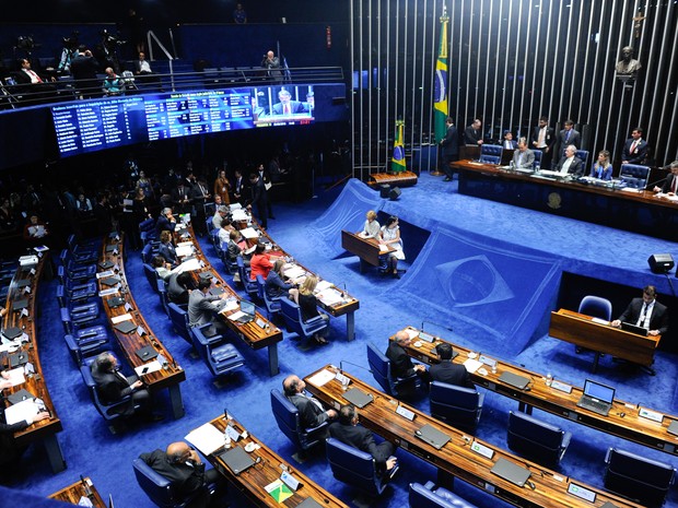 O plenário do Senado, em Brasília, durante sessão do julgamento final do processo de impeachment da presidente afastada Dilma Rousseff (Foto: Marcos Oliveira/Agência Senado)