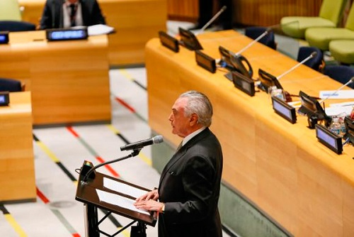 Temer abre o pronunciamento dos Chefes de Estado e de Governo que estão em Nova York para a 71ª Assembleia Geral da Organização das Nações Unidas (Foto: Beto Barata/Agência Brasil) Temer abre o pronunciamento dos Chefes de Estado e de Governo que estão em Nova York para a 71ª Assembleia Geral da Organização das Nações Unidas (Foto: Beto Barata/Agência Brasil)