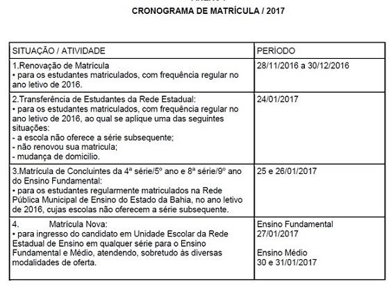 Cronograma de matrícula / 2017 Cronograma de matrícula / 2017