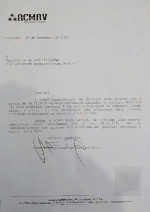 Ofício da ACMAV encaminhado para a Secretaria de Administração, Lezineide Andrade Ofício da ACMAV encaminhado para a Secretaria de Administração, Lezineide Andrade
