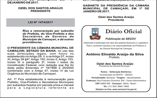 Lei que reajusta os benefícios seguiu sua tramitação, foi sancionado e publicado no Diário Oficial do município neste final de semana (Foto: Print)