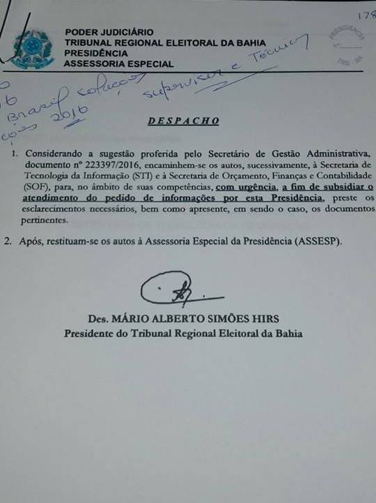 Documento, enviado ao Camaçari Fatos e Fotos, que faz parte do processo impetrado contra a chapa do prefeito Antônio Elinaldo (DEM) e José Tude (PMDB)