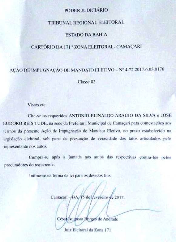 Ação de Impugnação de Mandado Eletivo-Camaçari