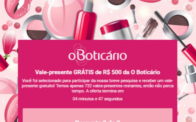 Golpe promete vale compras de R$ 500 no Boticário e usa comentários falsos para incentivar compartilhamento