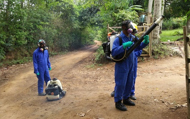 A ação consiste na aplicação de inseticida por meio de pulverização e na vacinação dos moradores A ação consiste na aplicação de inseticida por meio de pulverização e na vacinação dos moradores