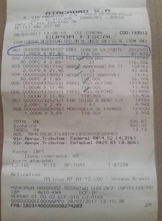 Nota fiscal de compras Nota fiscal de compras