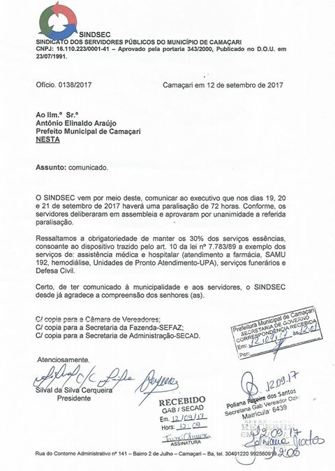 Comunidado do Sindisec Comunidado do Sindisec