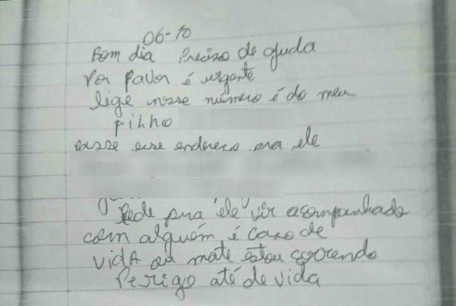 'Preciso de ajuda. É caso de vida ou morte, estou correndo perigo', escreveu a mulher (Foto: Divulgação | Polícia Civil) 'Preciso de ajuda. É caso de vida ou morte, estou correndo perigo', escreveu a mulher (Foto: Divulgação | Polícia Civil)