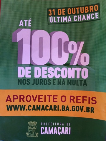 Midia divulgada pela prefeitura com o prazo final para o pagamento do Refis com desconto