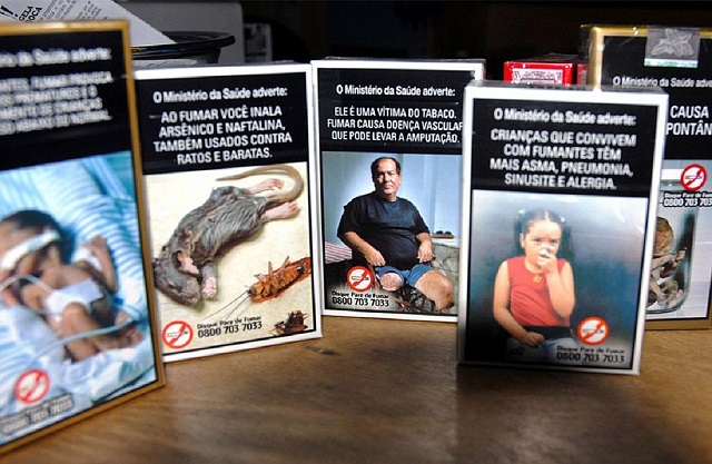 São nove imagens de advertência padrão, na parte posterior das embalagens (Foto: Reprodução) São nove imagens de advertência padrão, na parte posterior das embalagens (Foto: Reprodução)