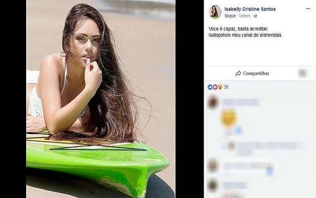 Isabelly Cristine Santos foi atingida por um tiro na cabeça depois de uma 'fechada' no trânsito (Reprodução/Facebook) Isabelly Cristine Santos foi atingida por um tiro na cabeça depois de uma 'fechada' no trânsito (Reprodução/Facebook)
