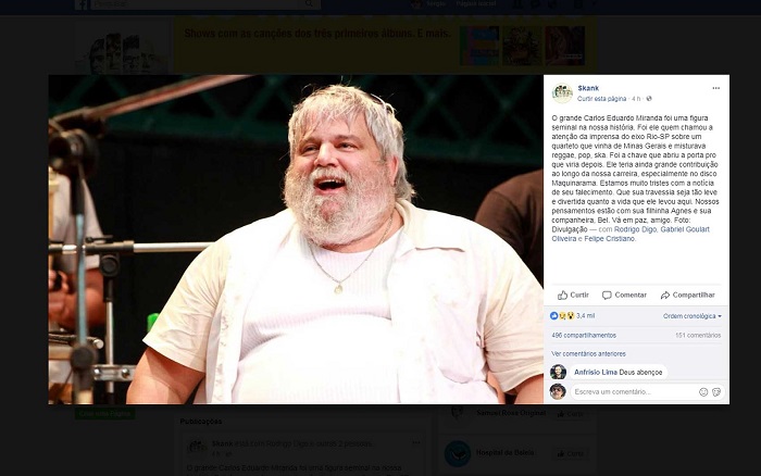 Skank lamenta a morte de Carlos Miranda (Foto: Reprodução | Facebook | Skank)  