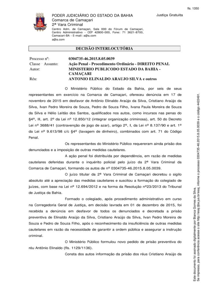 Decisão interlocutória datada no final do mês de março (Foto: Reprodução)