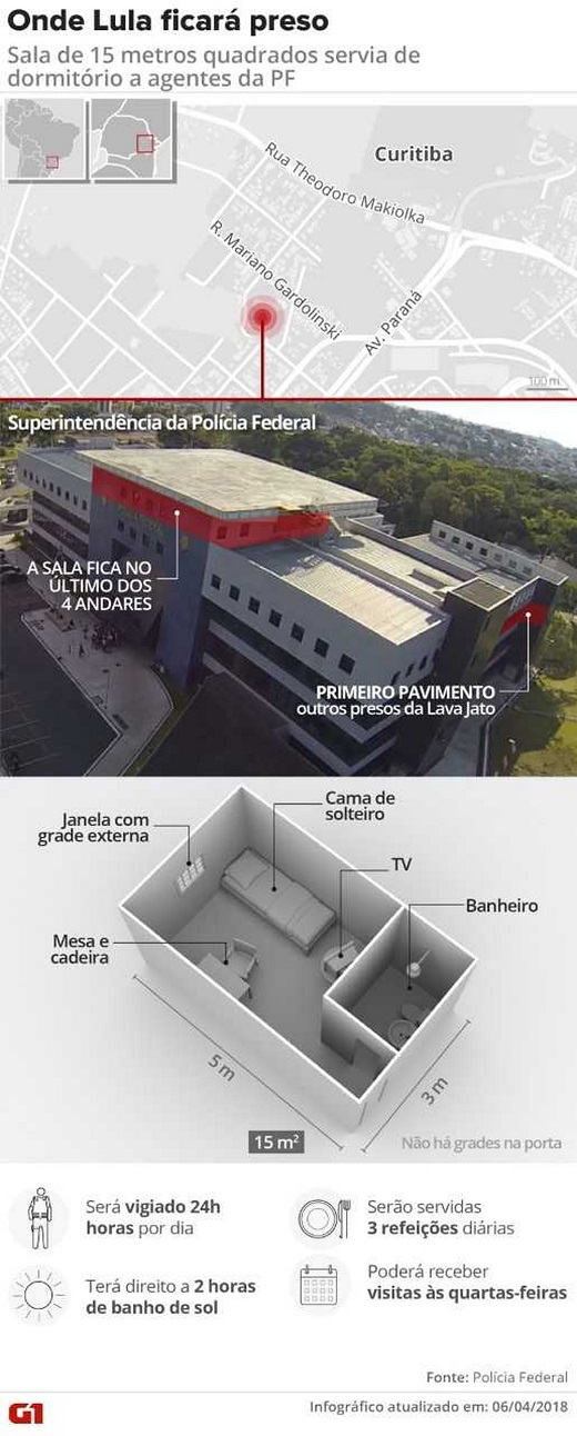 Na sala especial de Lula tem uma cama de solteiro, mesa, cadeira e televisão (Foto: Igor Estrella)