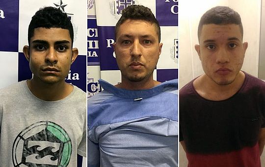 Lucas, irmão do PM, com os comparsas Zenóbio e Jhonatas, também presos (Foto: Divulgação)