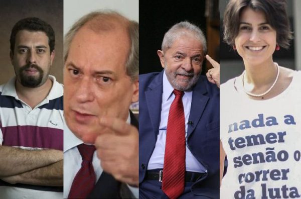 Pré-candidatos e candidatos de esquerda e centro-esquerda: Boulos, Ciro, Lula e Manuela. Foto: Divulgação/Fotos Públicas/Reprodução/YouTube