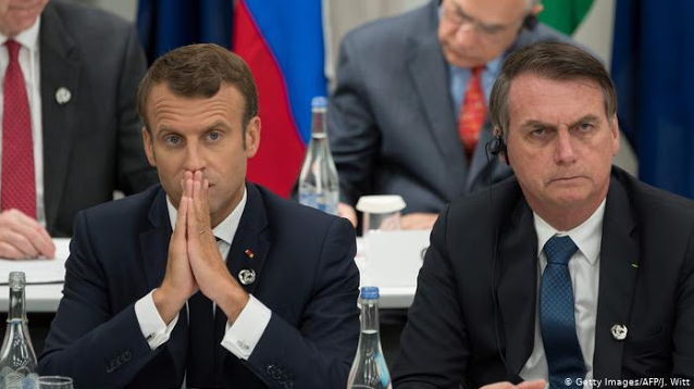 Presidente da França, Emmanuel Macron e o presidente do Brasil, Jair Bolsonaro (PSL) (Foto: Reprodução)