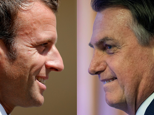 O presidente da França, Emmanuel Macron, e o presidente brasileiro, Jair Bolsonaro (Foto: Charles Platiau, Mauro Pimentel | AFP | Pool)