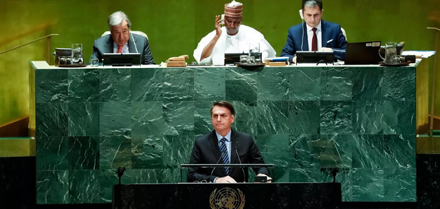 Presidente da República, Jair Bolsonaro, discursa durante a abertura do Debate Geral da 74ª Sessão da Assembleia Geral das Nações Unidas (AGNU) (Foto: Alan Santos | PR)