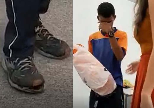Clientes de um dos escritórios onde Matheus faz as vendas se organizaram e deram um tênis novinho para ele (Foto: Reprodução)