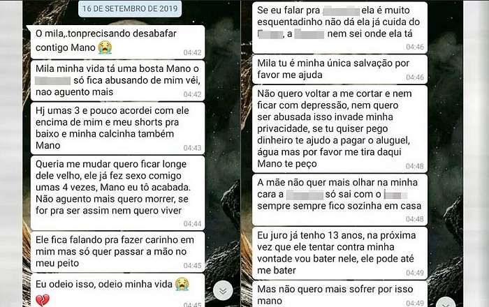 Garota de 13 anos pediu socorro à irmã pelo WhatsApp depois de ser estuprada pelo pai (Foto: Reprodução)