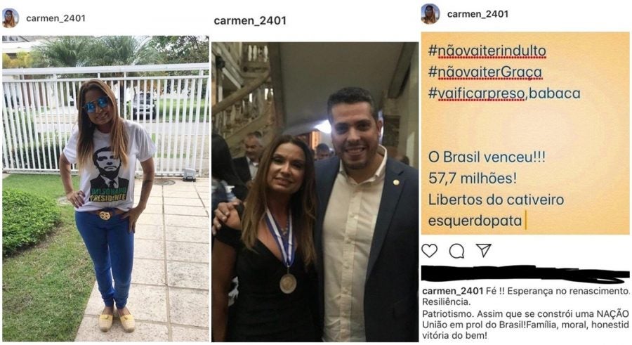 A promotora Carmen Eliza, que fez campanha para Bolsonaro, acompanhada do deputado estadual Rodrigo Amorim (PSL), que quebrou uma placa que homenageava a vereadora Mariele Franco, atuava na investigação do seu assassinato A promotora Carmen Eliza, que fez campanha para Bolsonaro, acompanhada do deputado estadual Rodrigo Amorim (PSL), que quebrou uma placa que homenageava a vereadora Mariele Franco, atuava na investigação do seu assassinato
