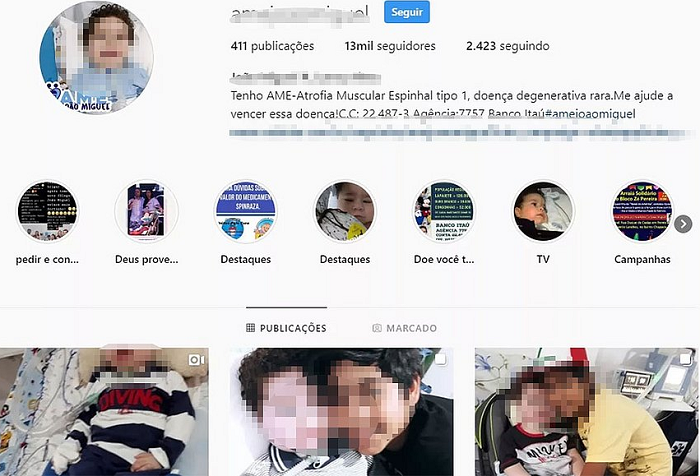 Perfil usado para divulgar caso e pedir doações (Foto: Reprodução)