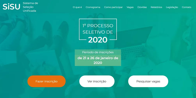 Inscrições do 1º semestre de 2020 do Sistema de Seleção Unificada (Sisu) (Foto: Reprodução)