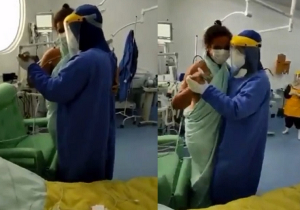 Ao som de Asa Branca, de Luiz Gonzaga, que o médico Pedro Diniz comemorou dançando com a paciente, a evolução do tratamento dela contra a covid-19 (Foto: Reprodução | Twitter)