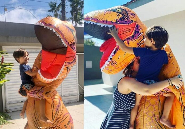 Papai dinossauro e a família (Fotos: Reprodução | Redes Sociais)