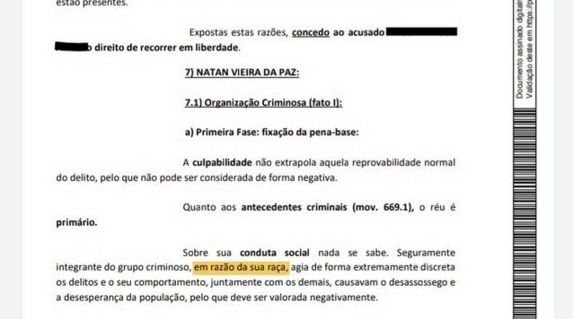 Setença em que a juíza Inês Zarpelon cita a raça de réu repercutiu nas redes sociais (Foto: Reprodução)