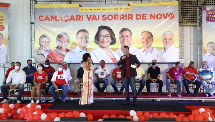 Presentes virtualmente no evento, governador e vice-governador da Bahia, Rui Costa e João Leão, foram incisivos em suas falas, e prometeram ‘ajudar a candidata a prefeita e seu candidato a vice, Fábio Lima, na condução da Cidade, em sendo eleitos – Foto: Reprodução Facebook
