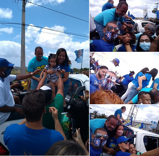 Recém-saído da convalescença por Covid 19, ou ainda convalescente, contaminado que foi recentemente pelo vírus, a imprudência se personificou na pessoa do prefeito de Camaçari,durante carreata neste domingo (25/10) (Foto: Montagem | CFF)