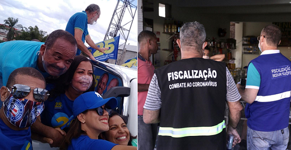 Carreata realizada no último domingo (25/10), pela chapa governista, que ignorou completamente as determinações da Justiça Eleitoral, com relação às medidas sanitárias preventivas à Covid-19 (Foto: Montagem | CFF)