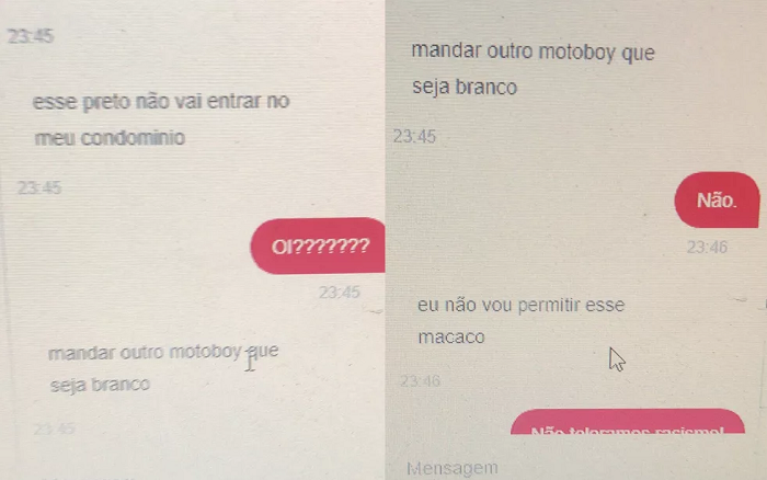 Mensagens mostram cliente chamando entregador de macaco (Foto: Reprodução | TV Anhanguera) 