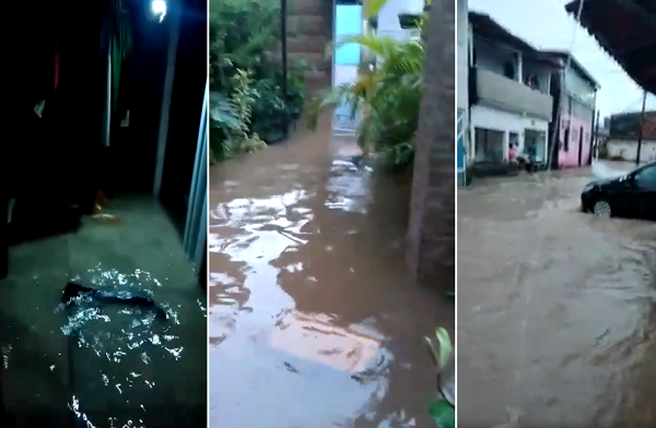 Moradores do Nova Brasília e dos 46, mostram as ruas e as casas alagadas, móveis perdidos, e carros com água invadindo (Foto: Montagem | Redação CFF)