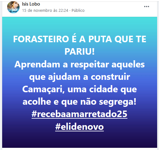 Postagem na rede social Facebook da filha de Hélder Almeida, Isis Lobo (Foto: Print | Rede Social)
