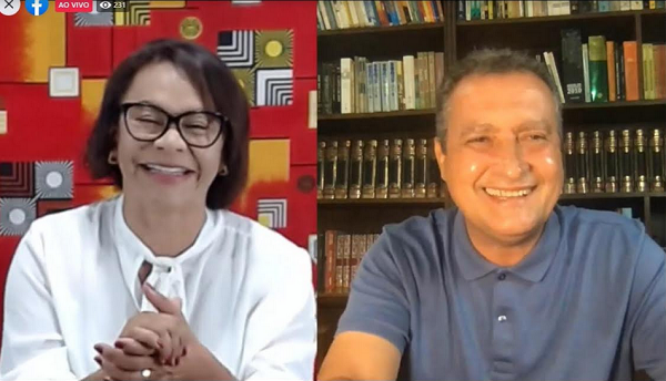 Encontro transmitido ao vivo, pelas redes sociais, com a candidata a prefeita Ivoneide Caetano (PT) e o governador Rui Costa (Foto: Print| Vídeo)