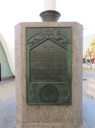 Monumento homenageia primeiros judeus a chegarem a Nova Amsterdã (Foto: Reprodução)
