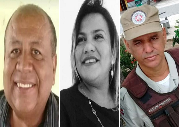 Professor Leônidas Pimenta dos Santos, a ativista política Joseane Oliveira e o policial militar Sargento Pimentel, todos vítimas da covid-19 (Foto: Montagem | Redação CFF)
