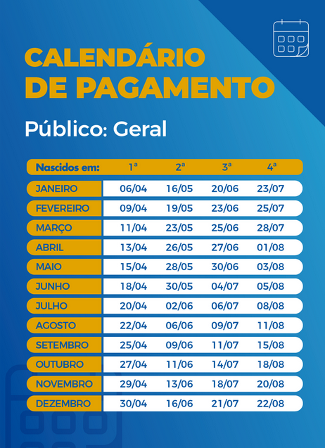 Calendário de pagamento das parcelas do auxílio emergencial (Foto: Arte | Agência Brasil)