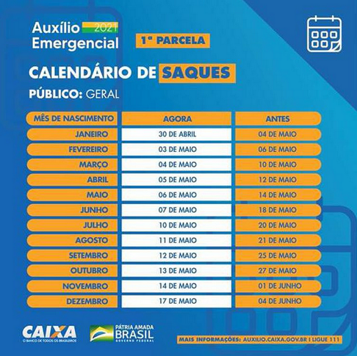 Calendário de saques do auxílio emergencial (Foto: Divulgação/Caixa Econômica Federal)