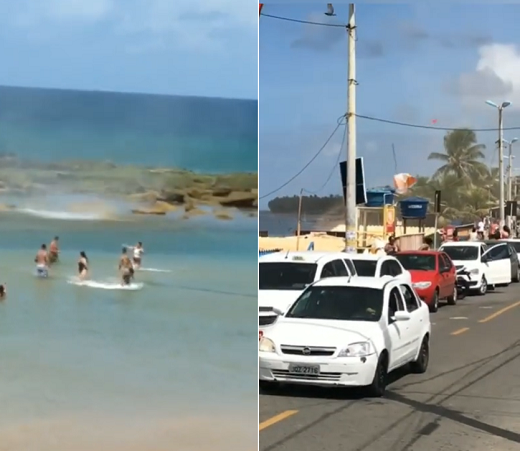Banhista registrou uma tromba d'água dentro do mar, na praia de Jauá (Foto: Print | Vídeo)
