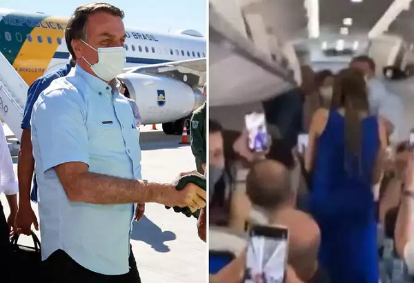 Bolsonaro entrou de surpresa em um avião comercial no aeroporto de Vitória e foi xingado por opositores ao governo (Foto: Reprodução) (Foto: Redes Sociais/Reprodução)