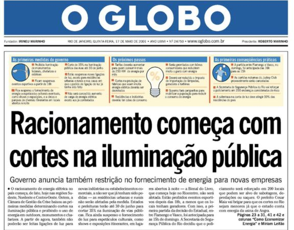 Em 16 de maio de 2001, teve início o racionamento, que duraria até o ano seguinte (Foto: Reprodução/Acervo O Globo)