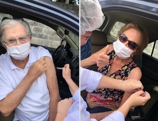 Tarcísio e Glória receberam a segunda dose da vacina contra a covid-19 em março deste ano em Porto Feliz, interior de São Paulo (Foto: Reprodução)