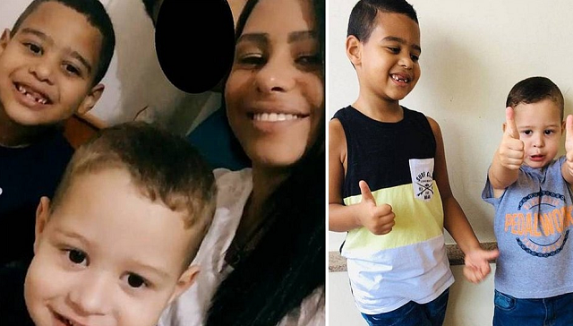 tephany Ferreira Peixoto, de 36 anos, e os seus dois filhos, Bruno Leonardo, 6 anos, e Arthur Moisés, 3 (Foto: Reprodução)